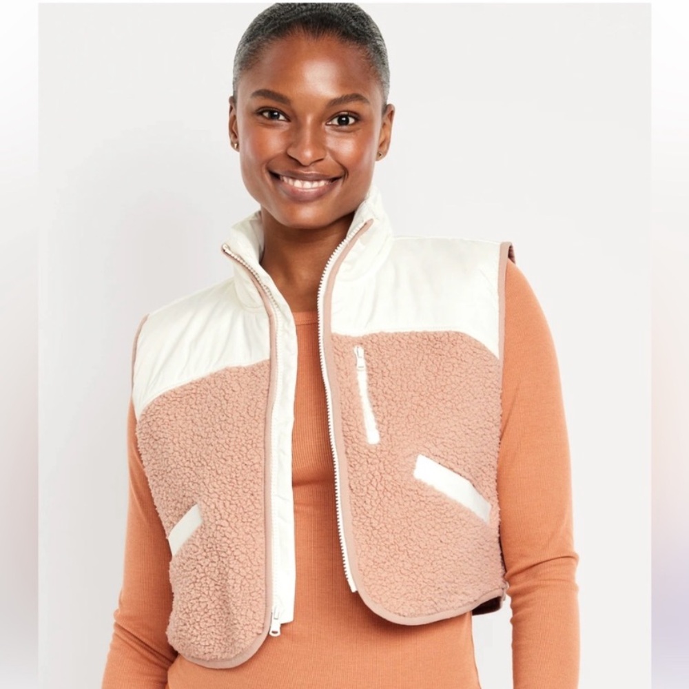 Old Navy Crop Hybrid Sherpa Zip Vest XL